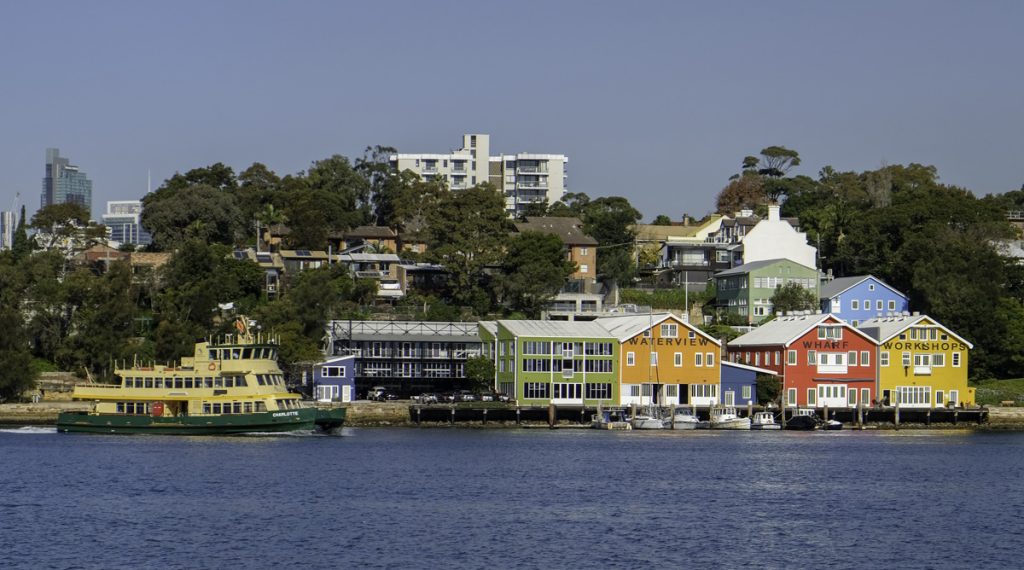 Bright buildings Sydney harbour,